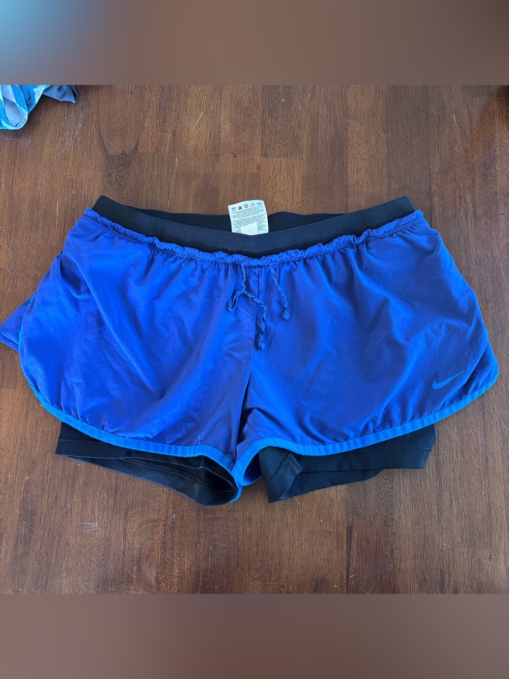 Nike Women's Blue Layered Athletic Shorts with Black Inner Liner